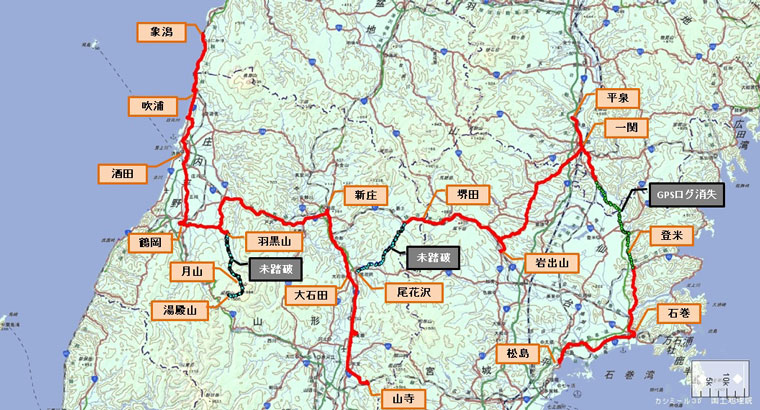 おくのほそ道概略ルート地図(松島から象潟）