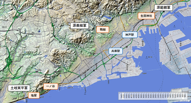一ノ谷の戦　源氏軍布陣