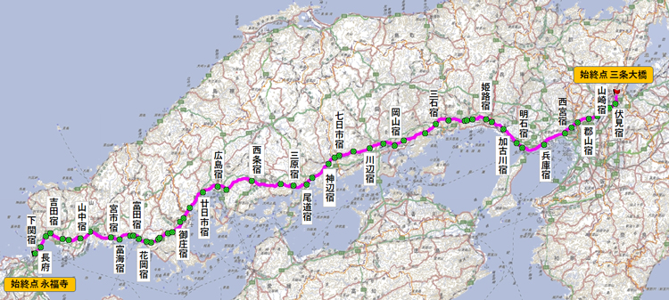 旧山陽道（西国街道）ルート地図