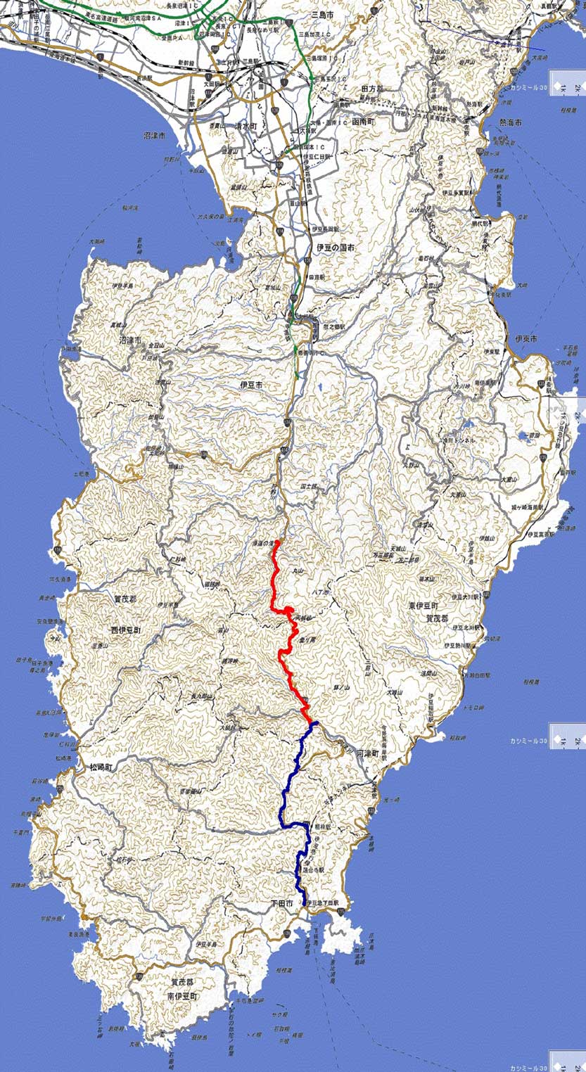 下田街道浄蓮の滝から下田地図